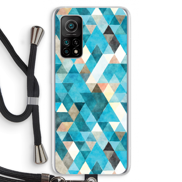Gekleurde driehoekjes blauw: Xiaomi Mi 10T 5G Transparant Hoesje met koord