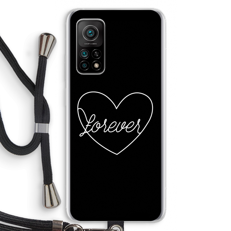 Forever heart black: Xiaomi Mi 10T 5G Transparant Hoesje met koord