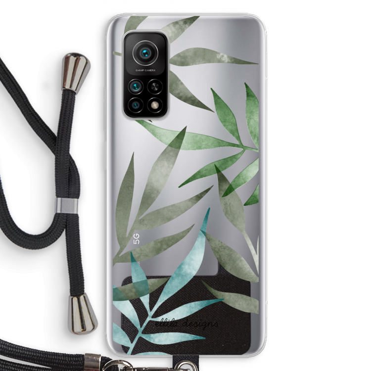 Tropical watercolor leaves: Xiaomi Mi 10T 5G Transparant Hoesje met koord