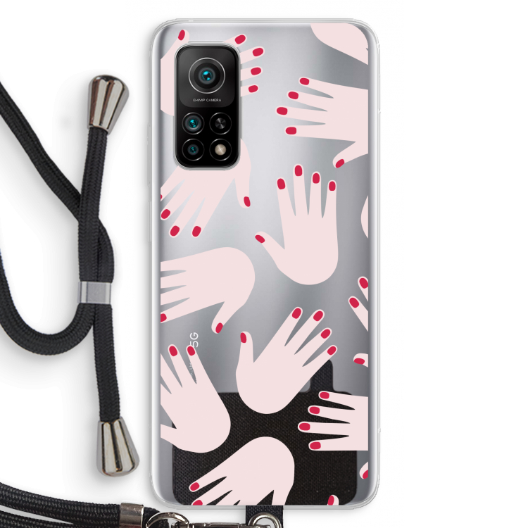 Hands pink: Xiaomi Mi 10T 5G Transparant Hoesje met koord