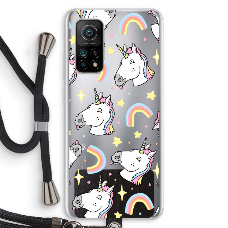 Rainbow Unicorn: Xiaomi Mi 10T 5G Transparant Hoesje met koord