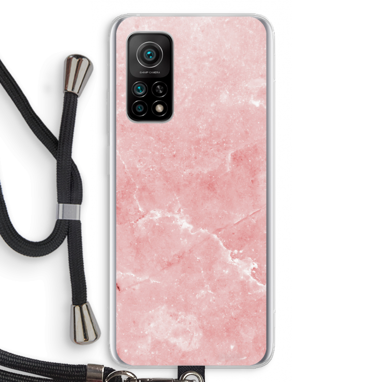 Roze marmer: Xiaomi Mi 10T 5G Transparant Hoesje met koord