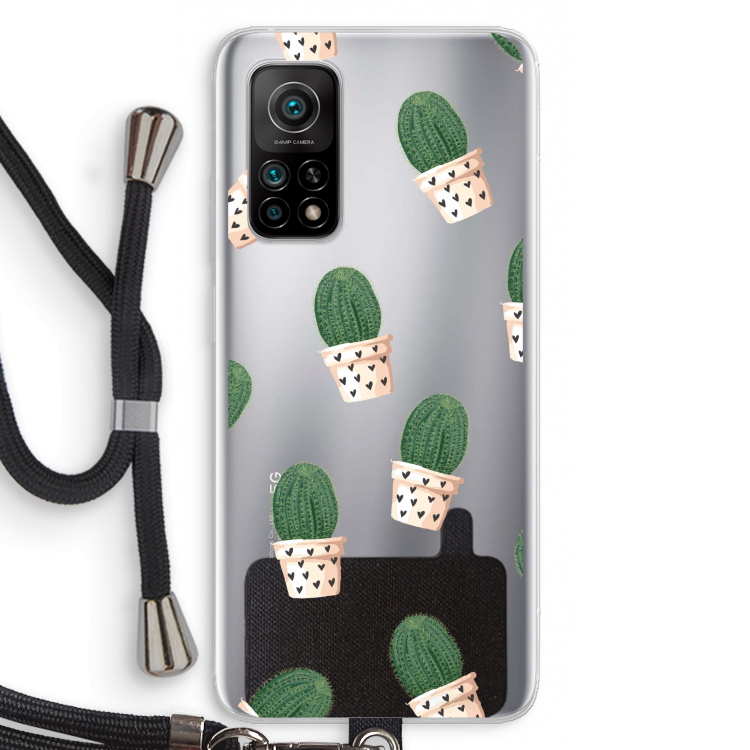 Cactusprint roze: Xiaomi Mi 10T 5G Transparant Hoesje met koord