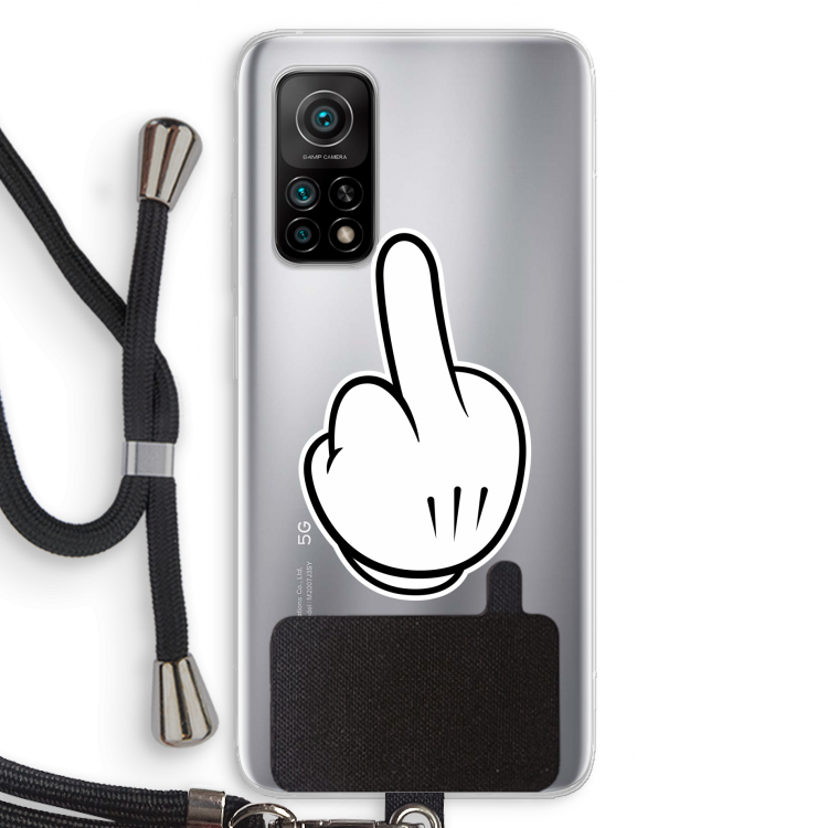 Middle finger white: Xiaomi Mi 10T 5G Transparant Hoesje met koord