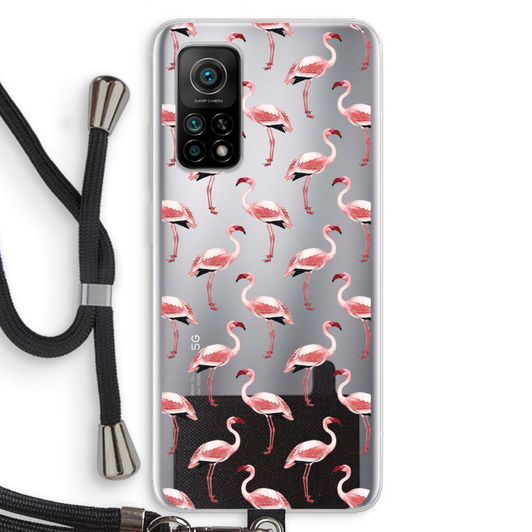 Flamingoprint groen: Xiaomi Mi 10T 5G Transparant Hoesje met koord