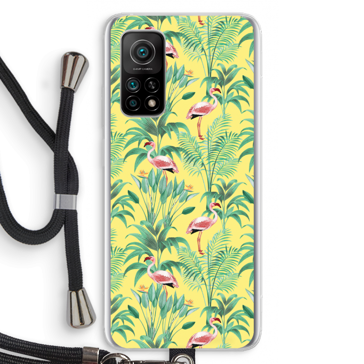Flamingo party: Xiaomi Mi 10T 5G Transparant Hoesje met koord