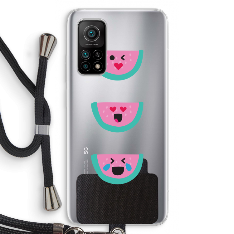 Smiley watermeloen: Xiaomi Mi 10T 5G Transparant Hoesje met koord