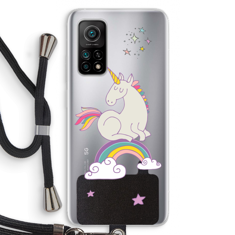 Regenboog eenhoorn: Xiaomi Mi 10T 5G Transparant Hoesje met koord