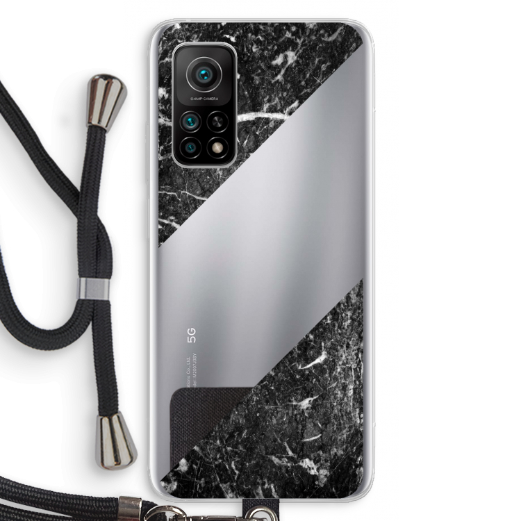 Zwart marmer: Xiaomi Mi 10T 5G Transparant Hoesje met koord
