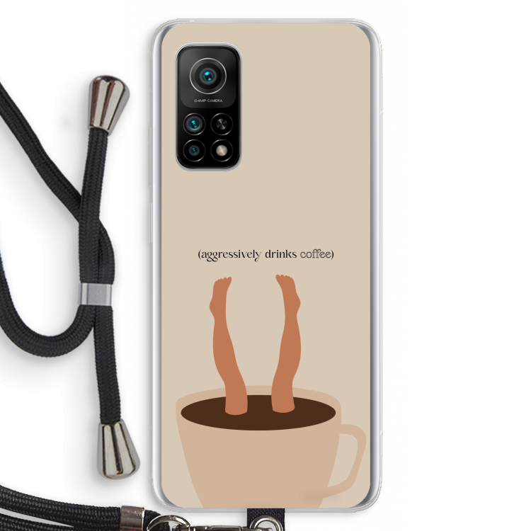 Aggressively drinks coffee: Xiaomi Mi 10T 5G Transparant Hoesje met koord