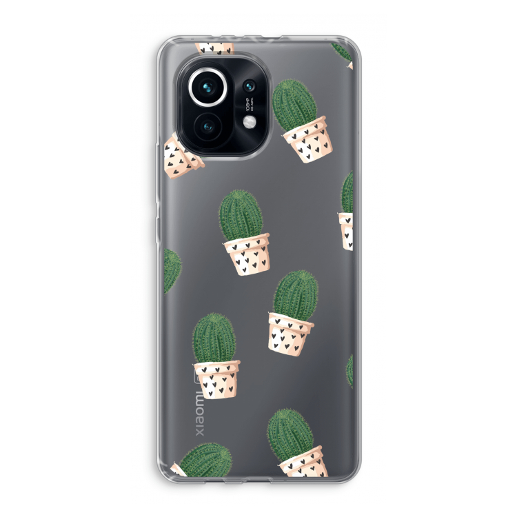 Cactusprint roze: Xiaomi Mi 11 Transparant Hoesje