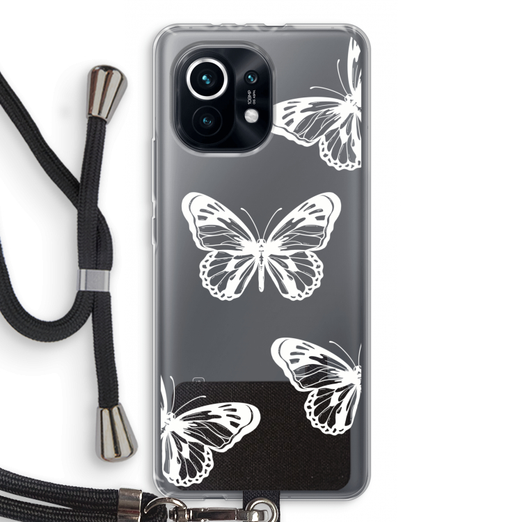 White butterfly: Xiaomi Mi 11 Transparant Hoesje met koord