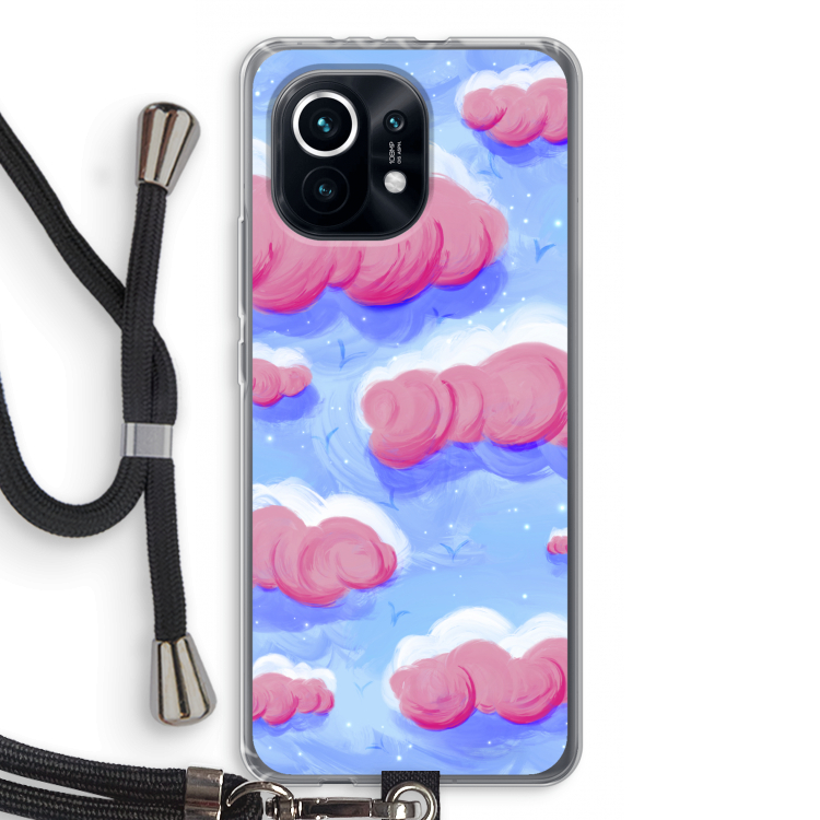 Roze wolken met vogels: Xiaomi Mi 11 Transparant Hoesje met koord
