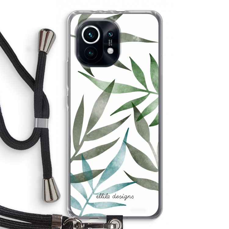 Tropical watercolor leaves: Xiaomi Mi 11 Transparant Hoesje met koord