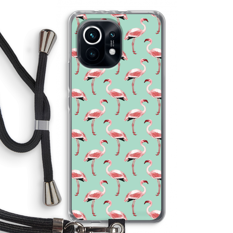 Flamingoprint groen: Xiaomi Mi 11 Transparant Hoesje met koord