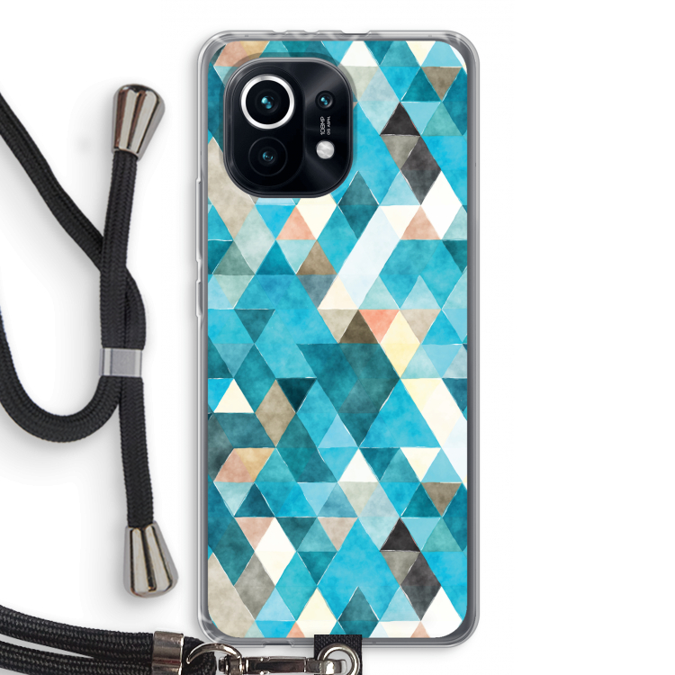 Gekleurde driehoekjes blauw: Xiaomi Mi 11 Transparant Hoesje met koord