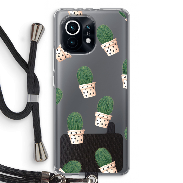 Cactusprint roze: Xiaomi Mi 11 Transparant Hoesje met koord