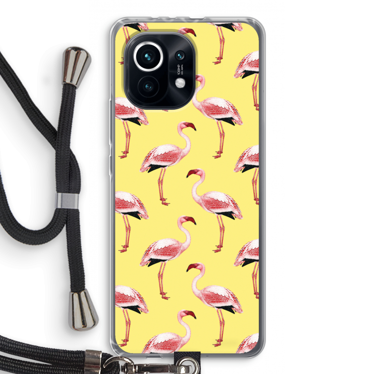 Flamingo's geel: Xiaomi Mi 11 Transparant Hoesje met koord