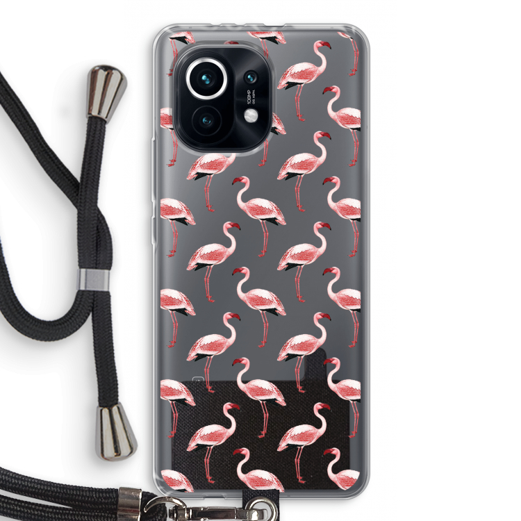 Flamingoprint groen: Xiaomi Mi 11 Transparant Hoesje met koord