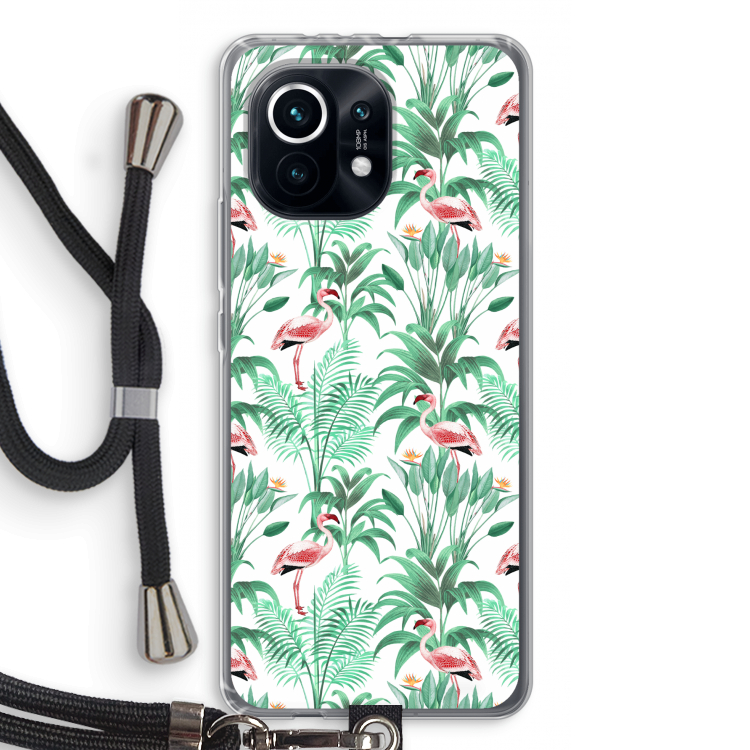 Flamingo bladeren: Xiaomi Mi 11 Transparant Hoesje met koord
