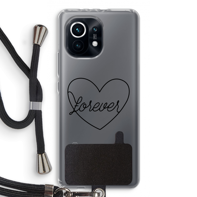 Forever heart black: Xiaomi Mi 11 Transparant Hoesje met koord