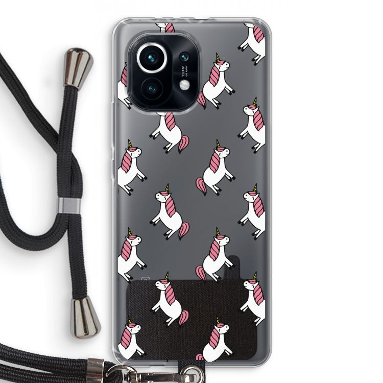 Eenhoorns overal: Xiaomi Mi 11 Transparant Hoesje met koord