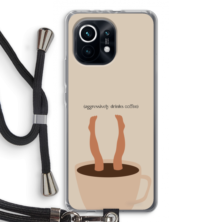 Aggressively drinks coffee: Xiaomi Mi 11 Transparant Hoesje met koord