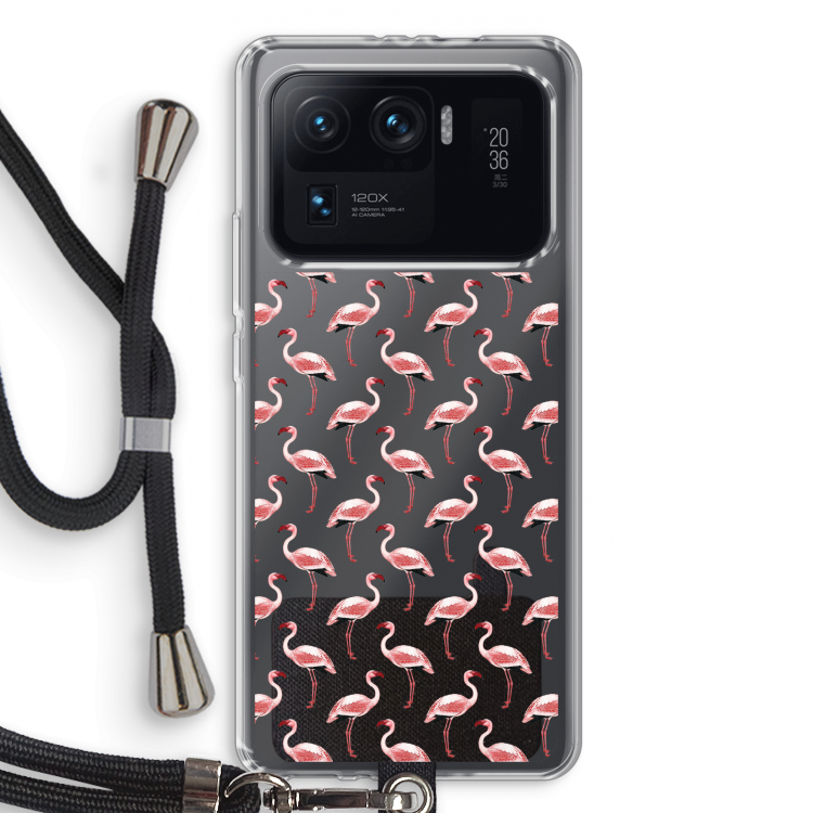 Flamingoprint groen: Xiaomi Mi 11 Ultra Transparant Hoesje met koord