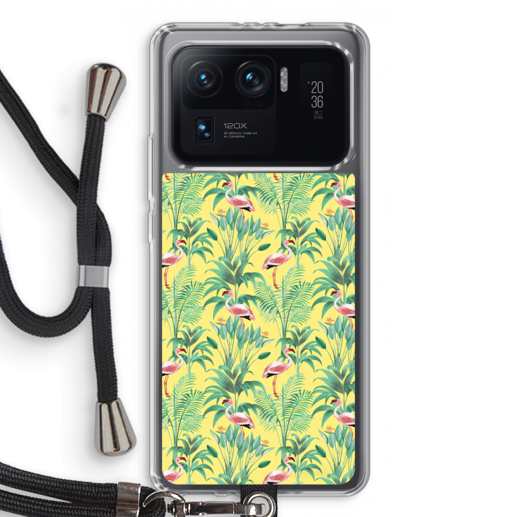 Flamingo party: Xiaomi Mi 11 Ultra Transparant Hoesje met koord