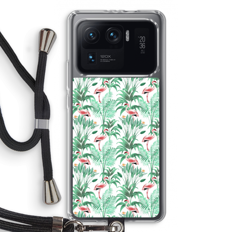 Flamingo bladeren: Xiaomi Mi 11 Ultra Transparant Hoesje met koord