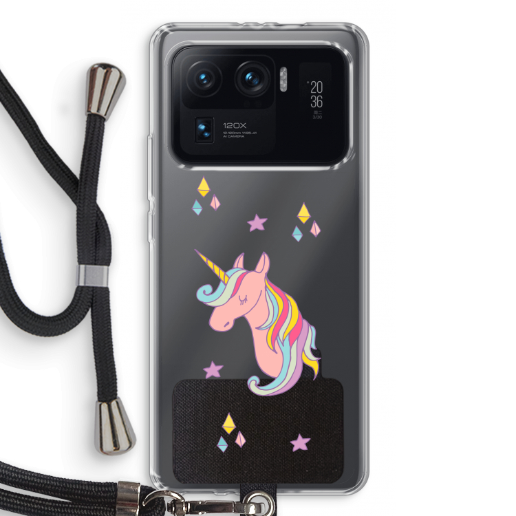 Roze eenhoorn: Xiaomi Mi 11 Ultra Transparant Hoesje met koord