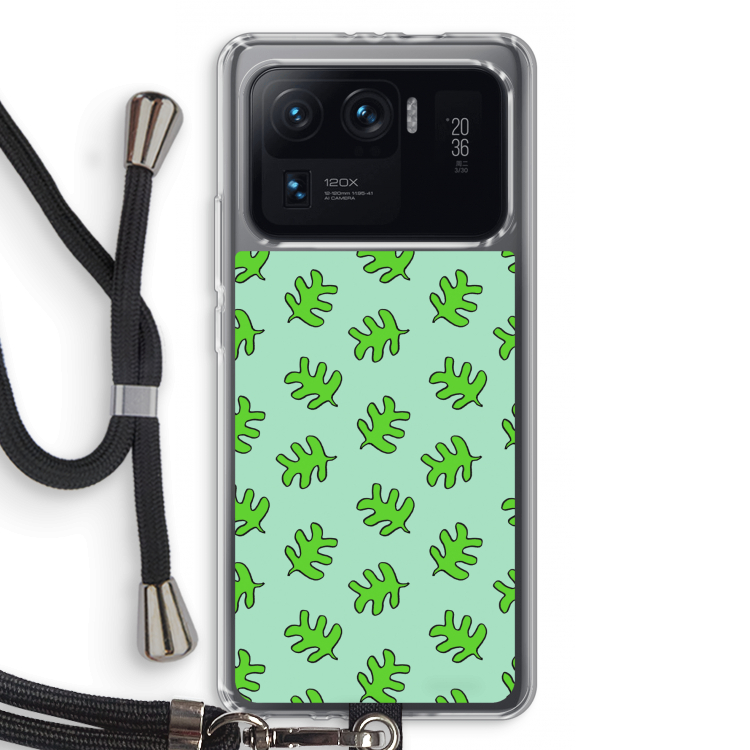 Groene blaadjes: Xiaomi Mi 11 Ultra Transparant Hoesje met koord