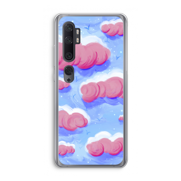 Roze wolken met vogels: Xiaomi Mi Note 10 Pro Transparant Hoesje