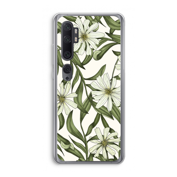 Wit bloemenpatroon: Xiaomi Mi Note 10 Pro Transparant Hoesje