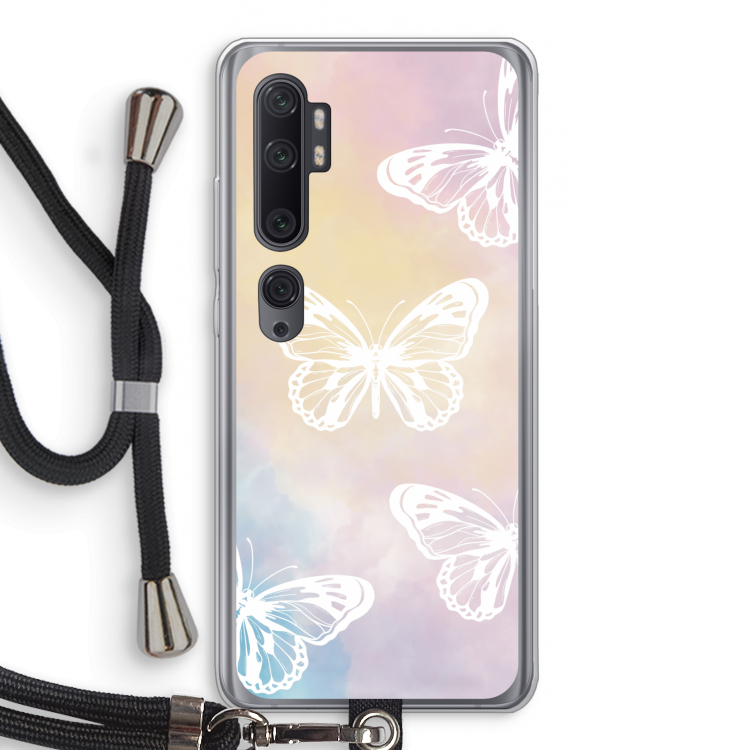 White butterfly: Xiaomi Mi Note 10 Pro Transparant Hoesje met koord