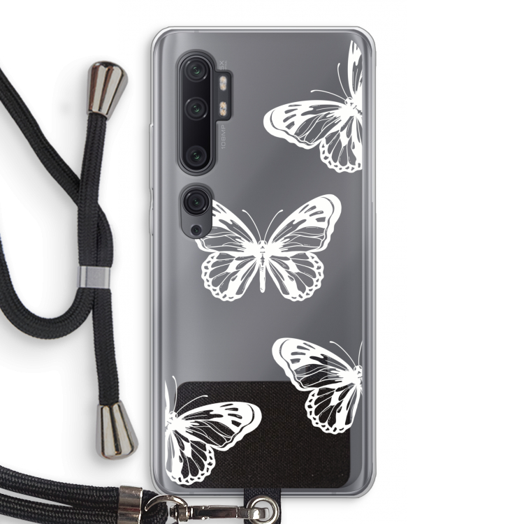White butterfly: Xiaomi Mi Note 10 Pro Transparant Hoesje met koord