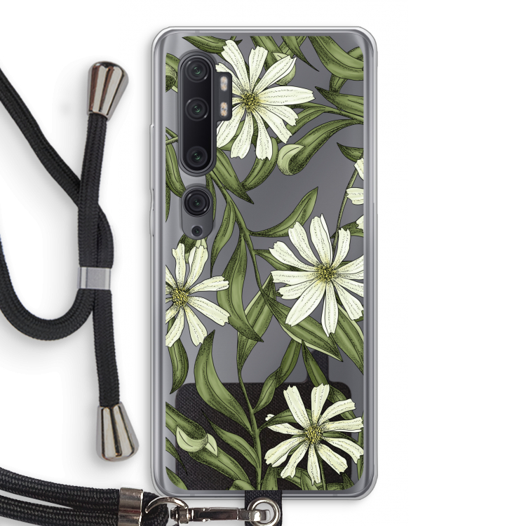 Wit bloemenpatroon: Xiaomi Mi Note 10 Pro Transparant Hoesje met koord