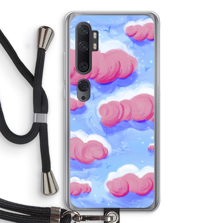 Roze wolken met vogels: Xiaomi Mi Note 10 Pro Transparant Hoesje met koord