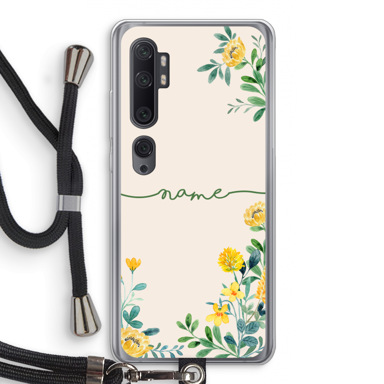 Gele bloemen: Xiaomi Mi Note 10 Pro Transparant Hoesje met koord