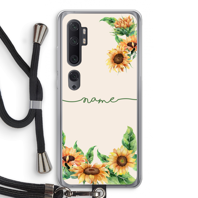 Zonnebloemen: Xiaomi Mi Note 10 Pro Transparant Hoesje met koord
