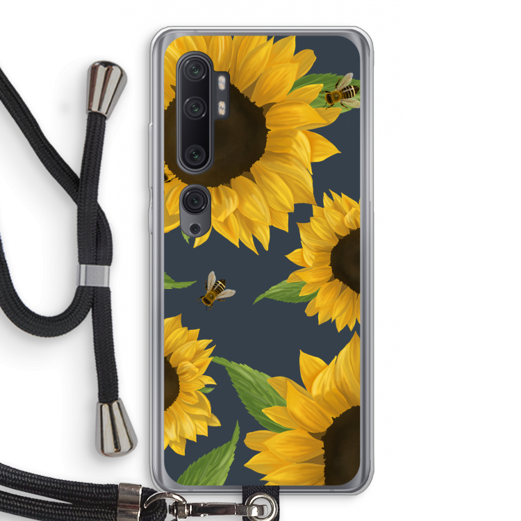 Sunflower and bees: Xiaomi Mi Note 10 Pro Transparant Hoesje met koord