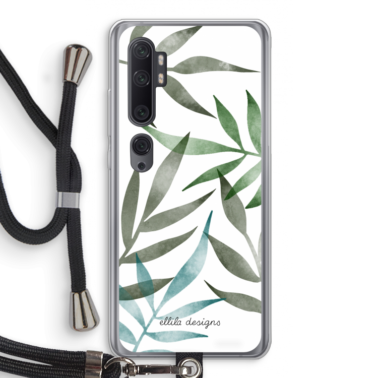 Tropical watercolor leaves: Xiaomi Mi Note 10 Pro Transparant Hoesje met koord