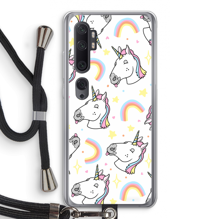 Rainbow Unicorn: Xiaomi Mi Note 10 Pro Transparant Hoesje met koord