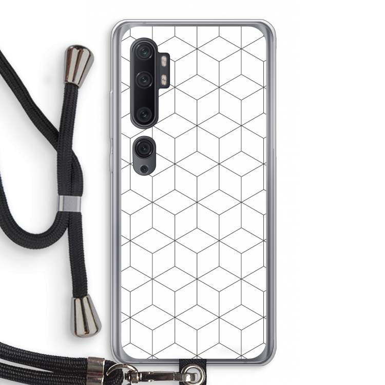 Zwart-witte kubussen: Xiaomi Mi Note 10 Pro Transparant Hoesje met koord