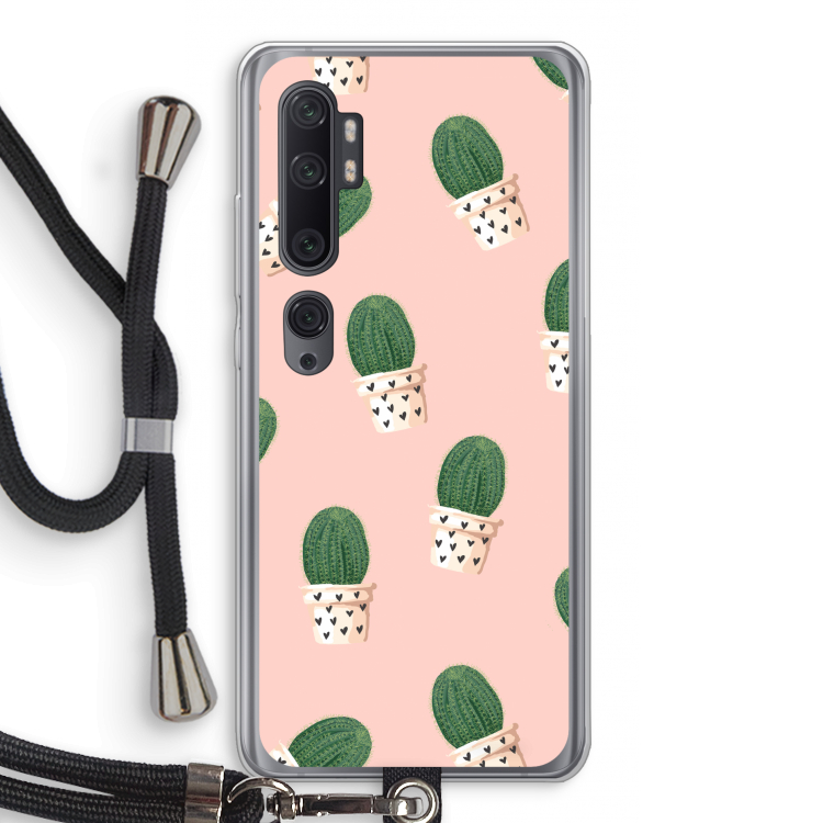 Cactusprint roze: Xiaomi Mi Note 10 Pro Transparant Hoesje met koord