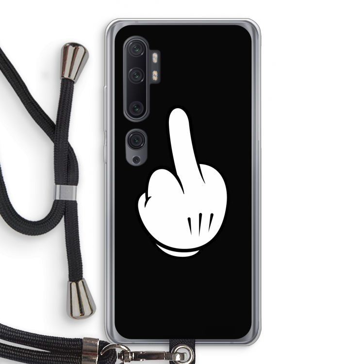 Middle finger black: Xiaomi Mi Note 10 Pro Transparant Hoesje met koord