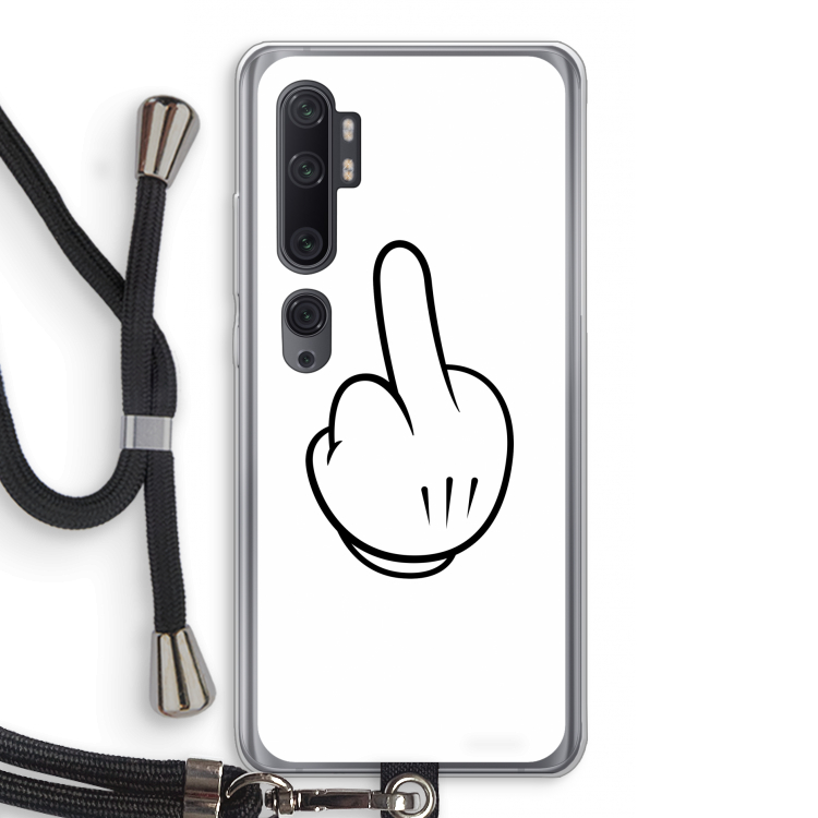 Middle finger white: Xiaomi Mi Note 10 Pro Transparant Hoesje met koord