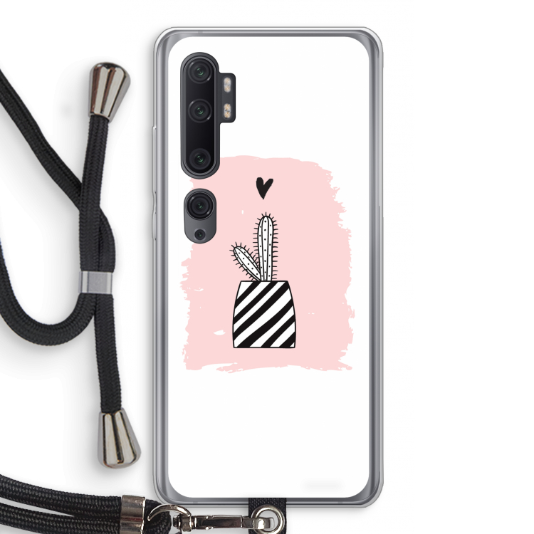 Zwart-wit cactus: Xiaomi Mi Note 10 Pro Transparant Hoesje met koord