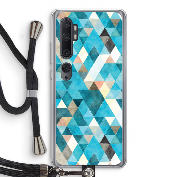 Gekleurde driehoekjes blauw: Xiaomi Mi Note 10 Pro Transparant Hoesje met koord