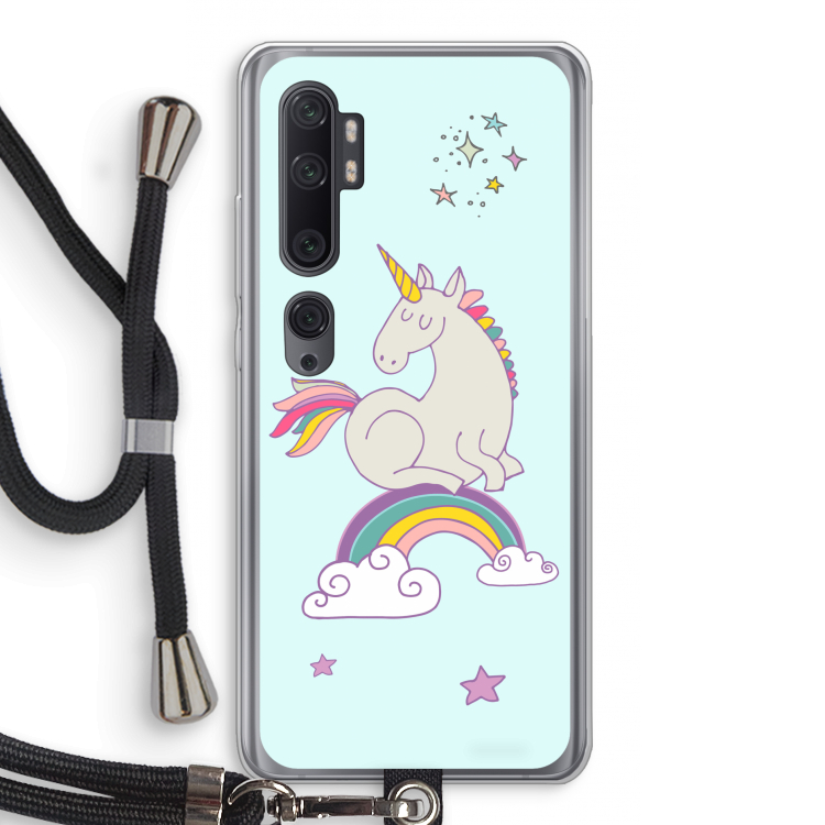 Regenboog eenhoorn: Xiaomi Mi Note 10 Pro Transparant Hoesje met koord